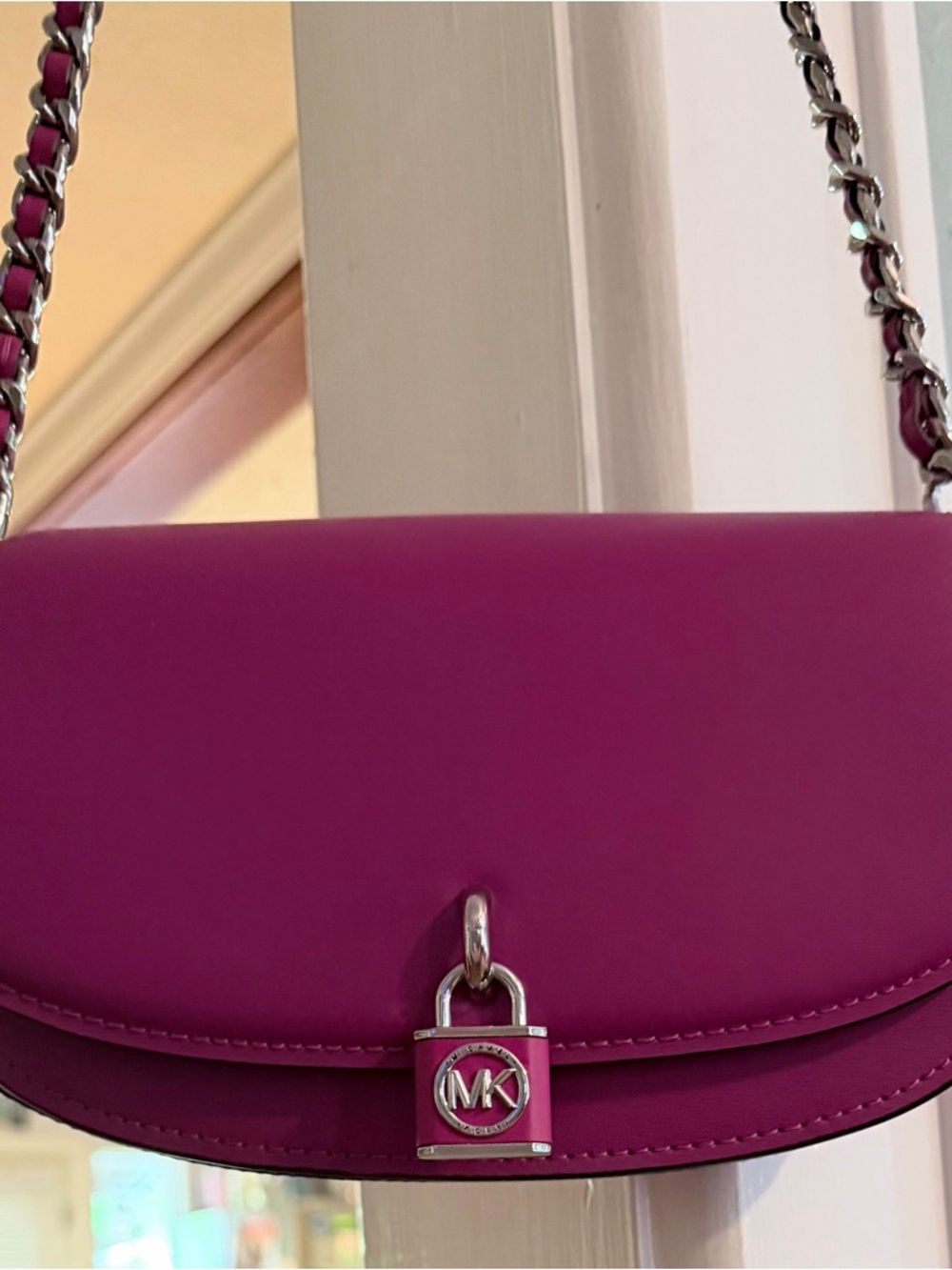 Michael Kors Fuchsia Leather Crossbody with MK Padlock